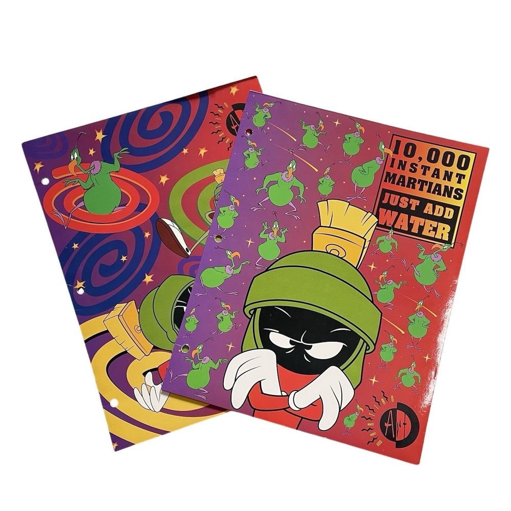 VTG 90's Looney Tunes Space School Binder Folder‎ Lot Stuart Hall Martian Alien